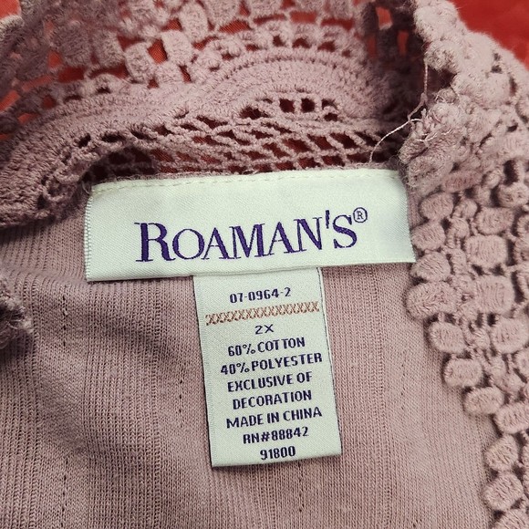 Roman’s Women’s XXL Plus Size Tunic Top Blouse Cardigan Bohemian Purple Pink 2 x - Picture 3 of 7